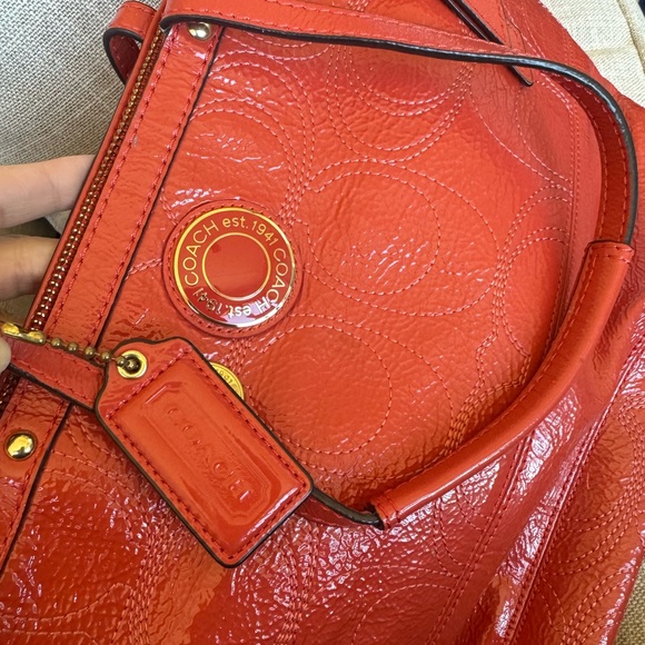 Coach Tangerine Embossed Leather Tote - Picture 8 of 14